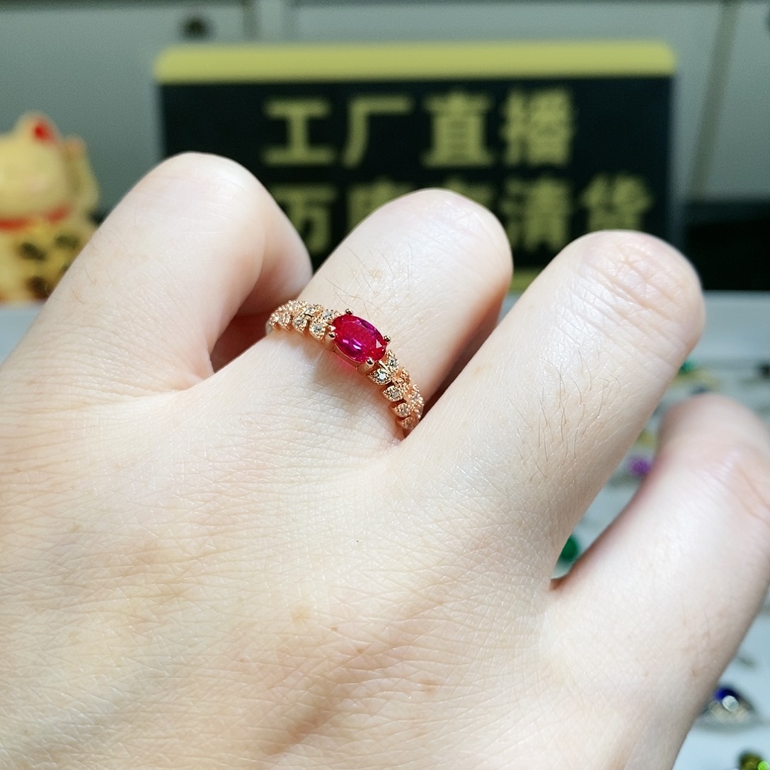 红宝石戒指银S925镶嵌