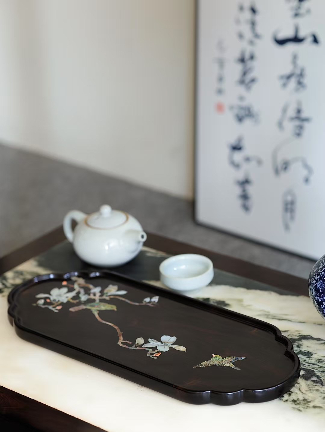 【紫光檀干泡台知遇螺钿生辉 茶席点睛千年螺钿工艺