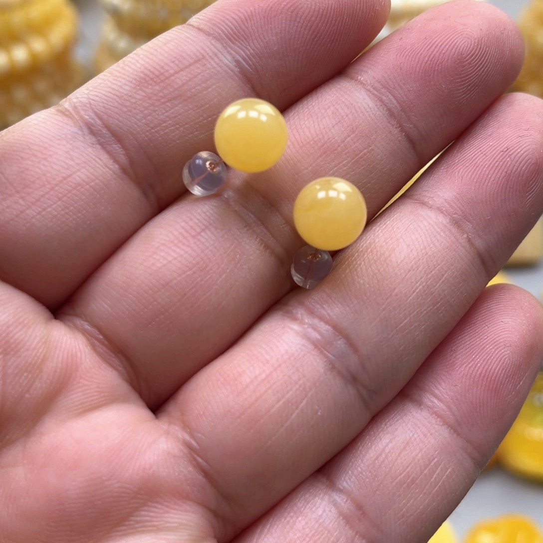 琥珀耳饰18K金镶嵌耳钉