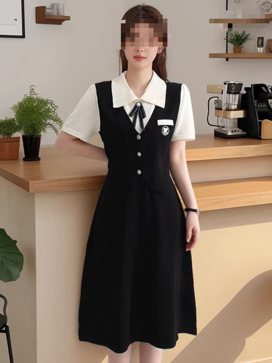 【编码589】运动休闲学院风翻领蝴蝶结女款爆款2025新款韩版针织裙