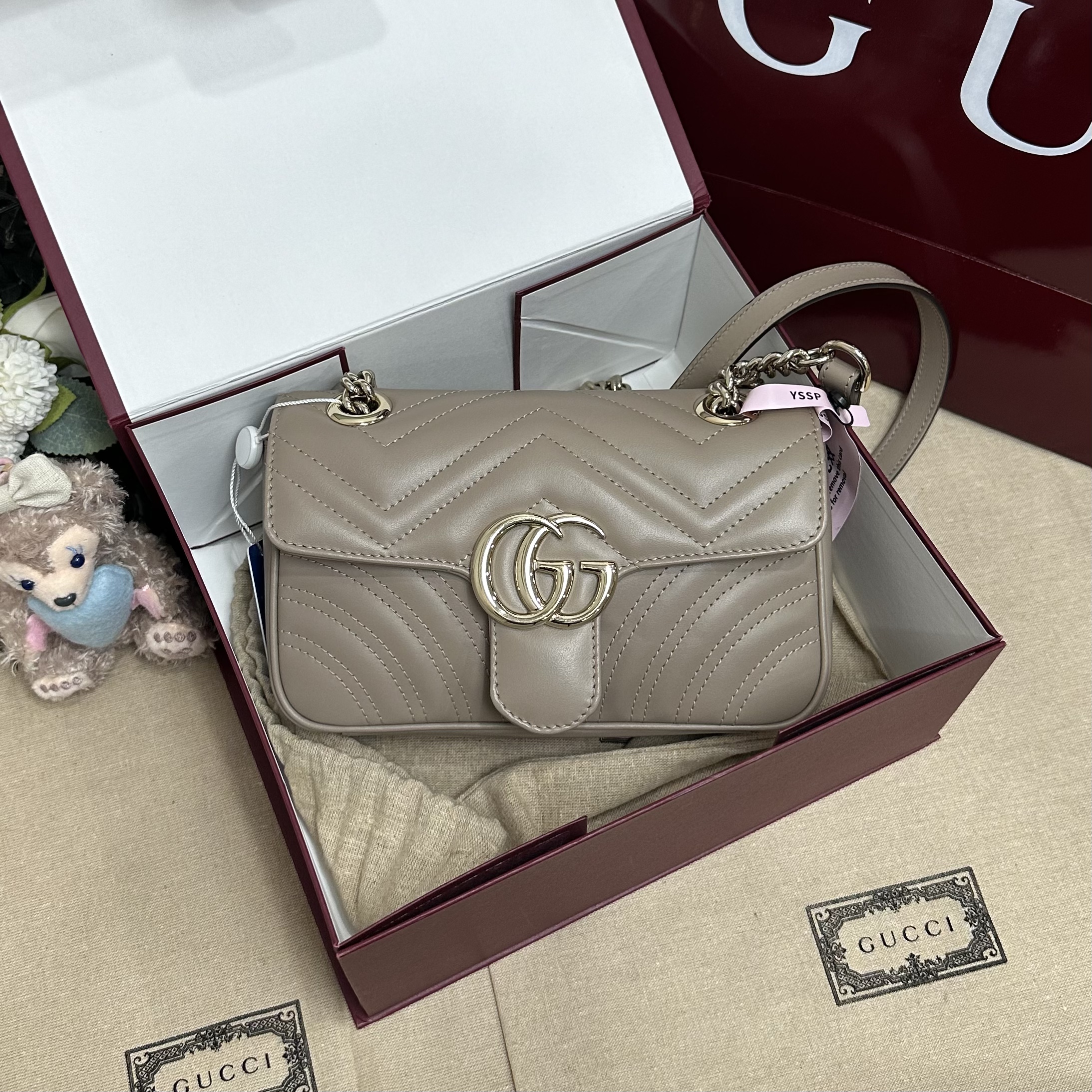 未使用 GUCCI/古驰 壹所奢品/GUCCI马蒙22奶茶金新款斜跨包