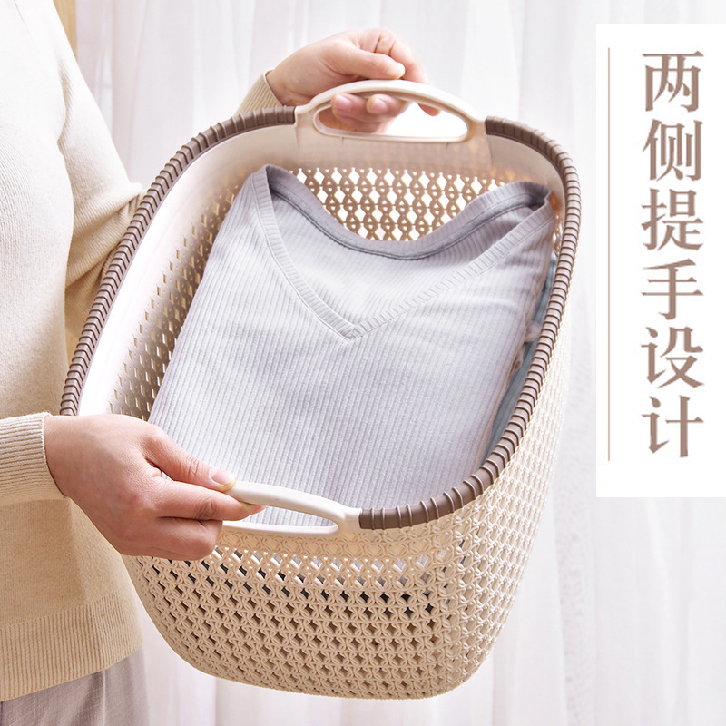 塑料仿藤编收纳筐零食玩具置物框家用衣服杂物整理桌面收纳篮批发