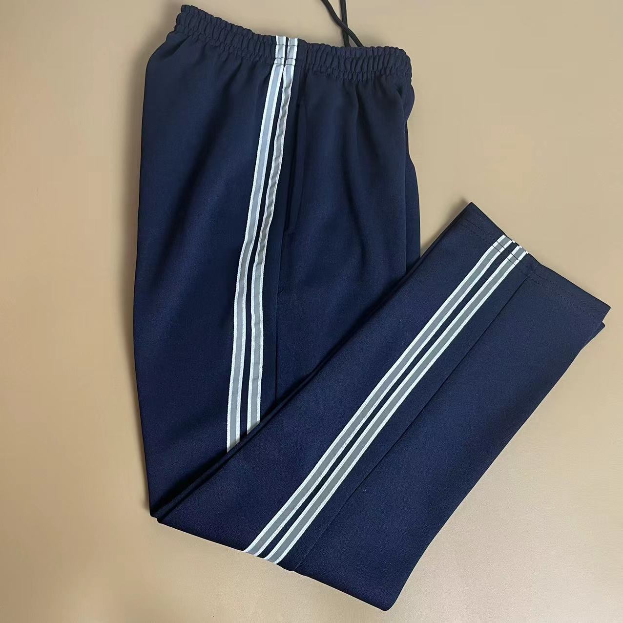 新款中小学生校服裤藏蓝色两道杠反光条春夏薄款男女高中生校服裤