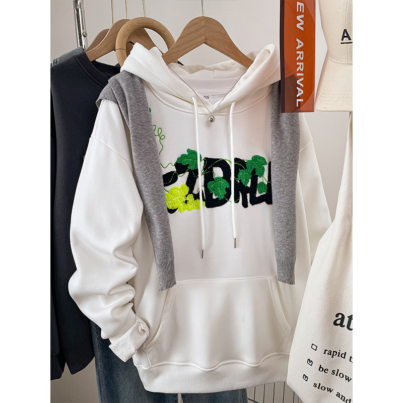 高级感小众宽松显瘦大码胖mm连帽上衣2025新款冬季刺绣卫衣外套女