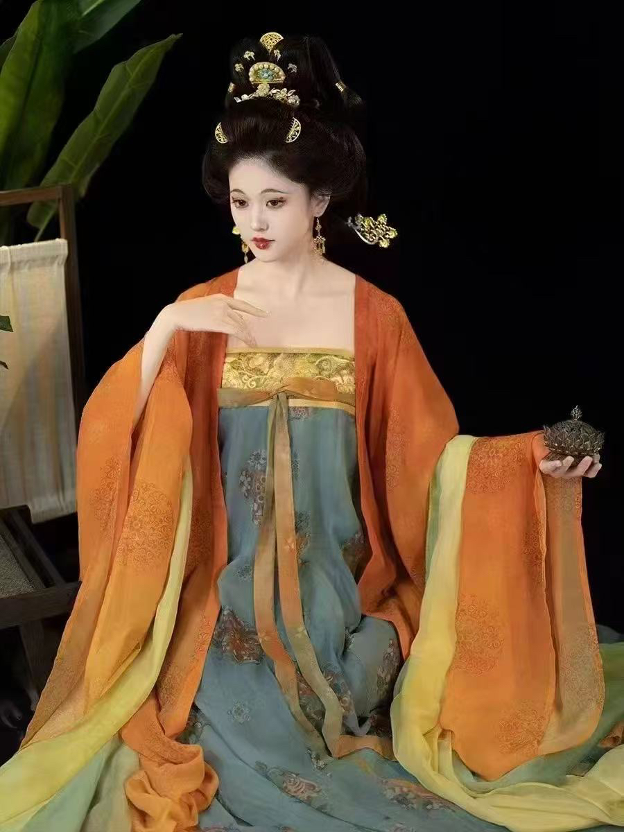 【揽月】汉服复原唐制风何家村窖藏齐胸襦裙大袖衫唐三彩披帛