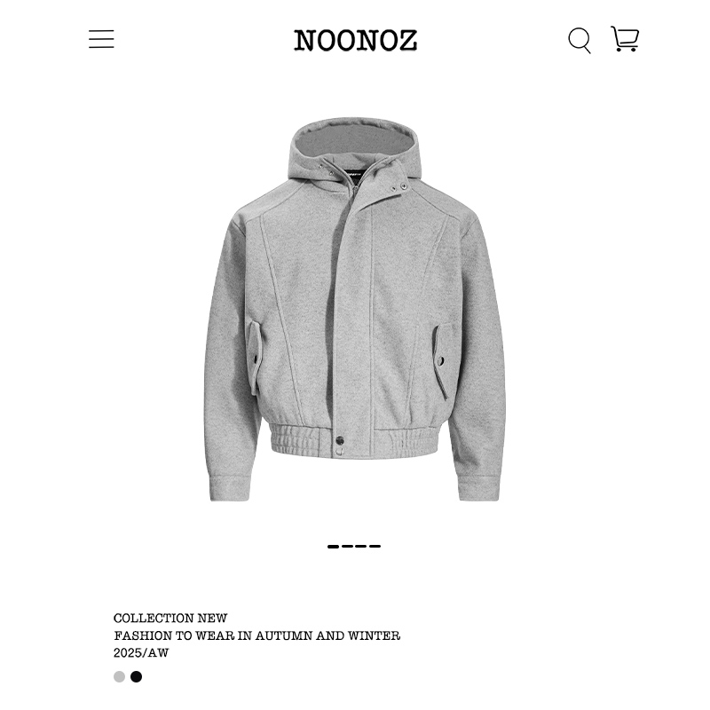 NOONOZ潮牌纯色重磅高领连帽卫衣男秋冬美式复古情侣百搭短款外套