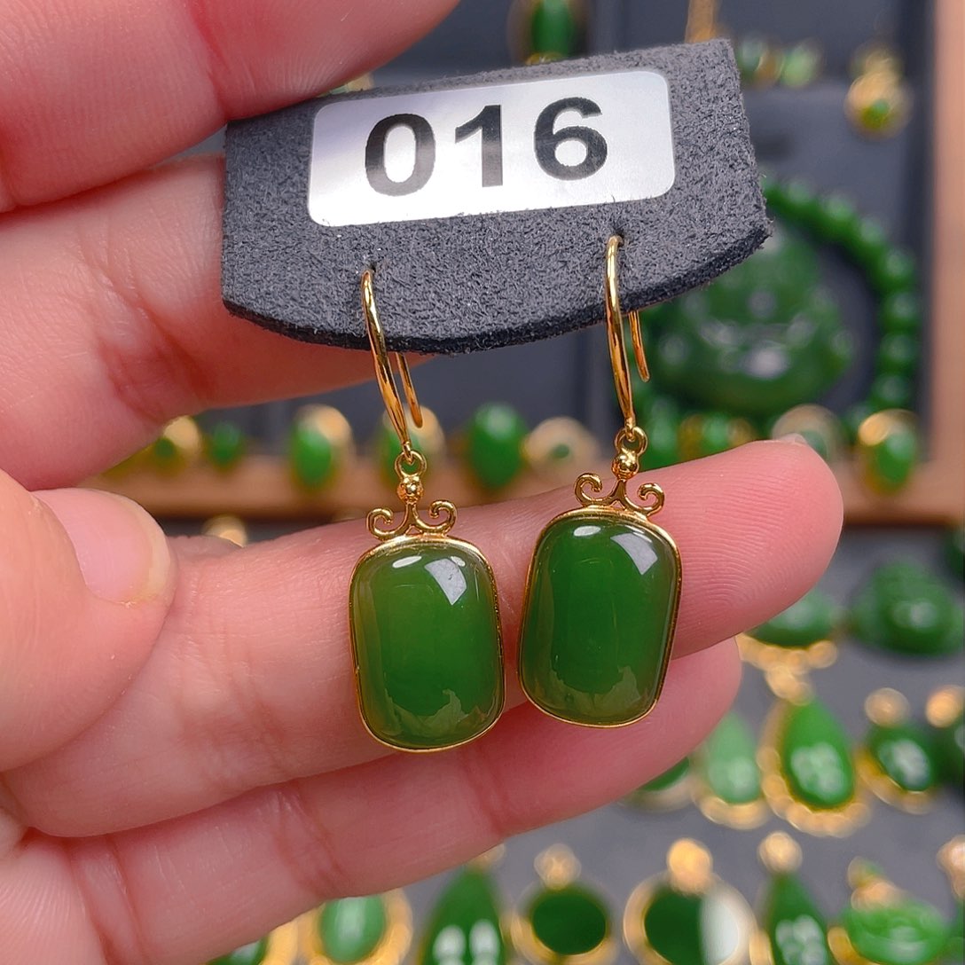 和田玉耳饰18K金镶嵌016