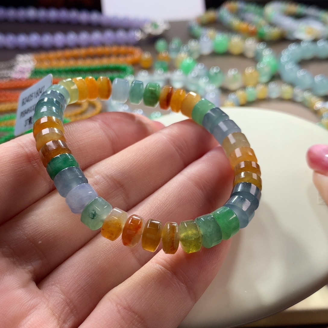 翡翠手链未镶嵌翡翠多宝算盘珠卡7+