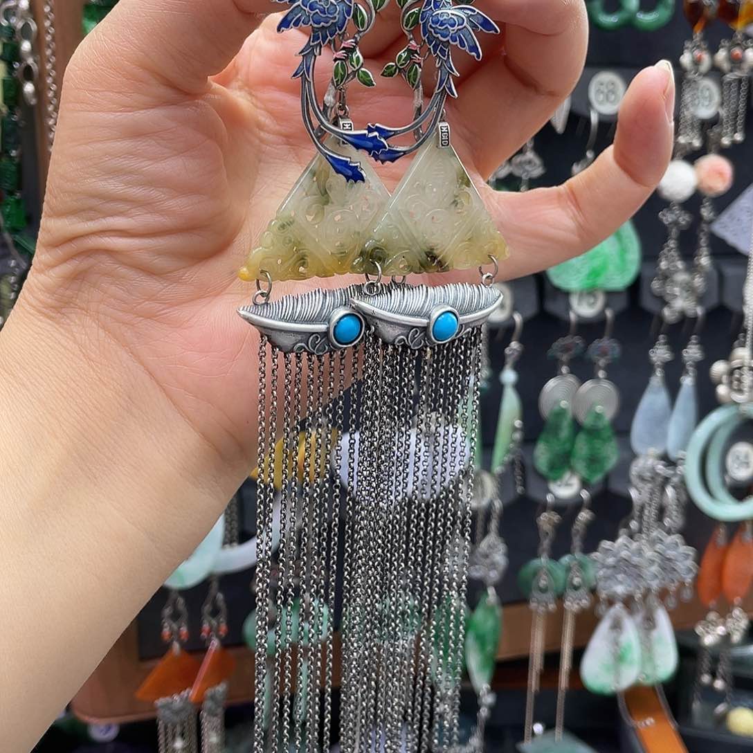 翡翠银S925镶嵌耳饰觉*941gbbgg