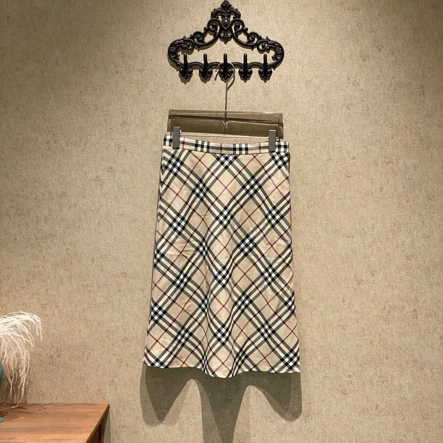 99新 BURBERRY/博柏利 Burberry 卡其色斜格纹半裙/uk8/35078