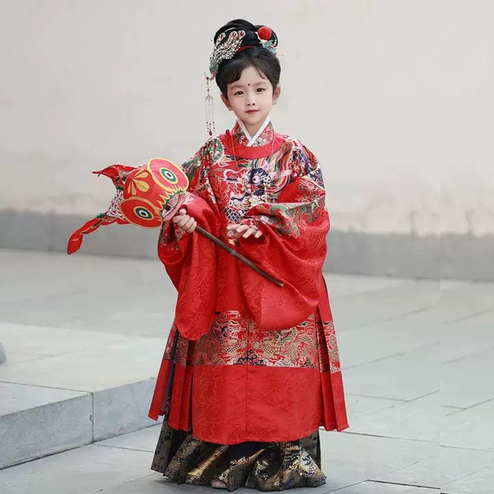 喵小喵中式秋冬汉服定陵复原道袍过肩仿妆花儿童汉服中国风明制