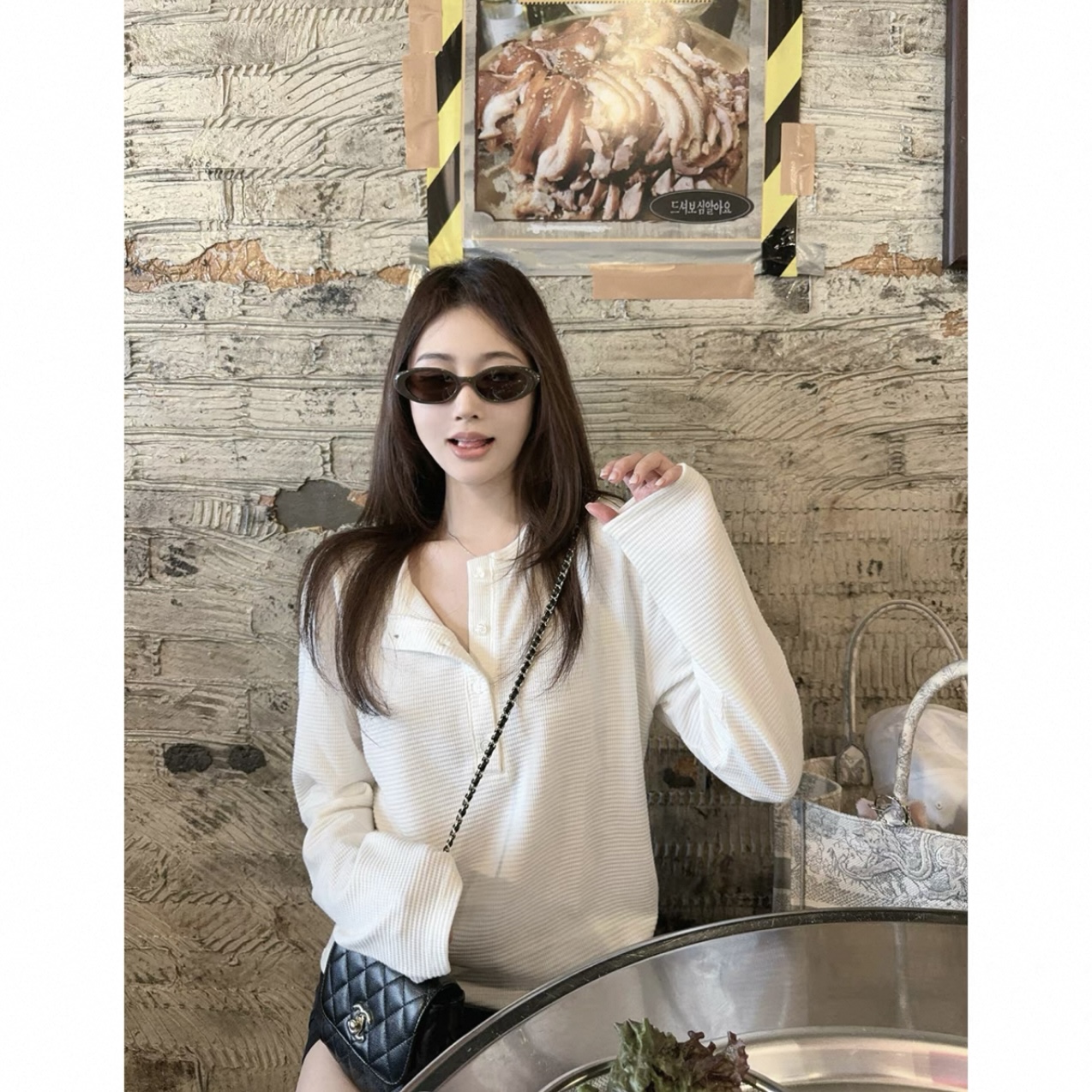 【亨利衫】舒适风华夫格宽松慵懒长袖T恤上衣女纯色卫衣显瘦秋季