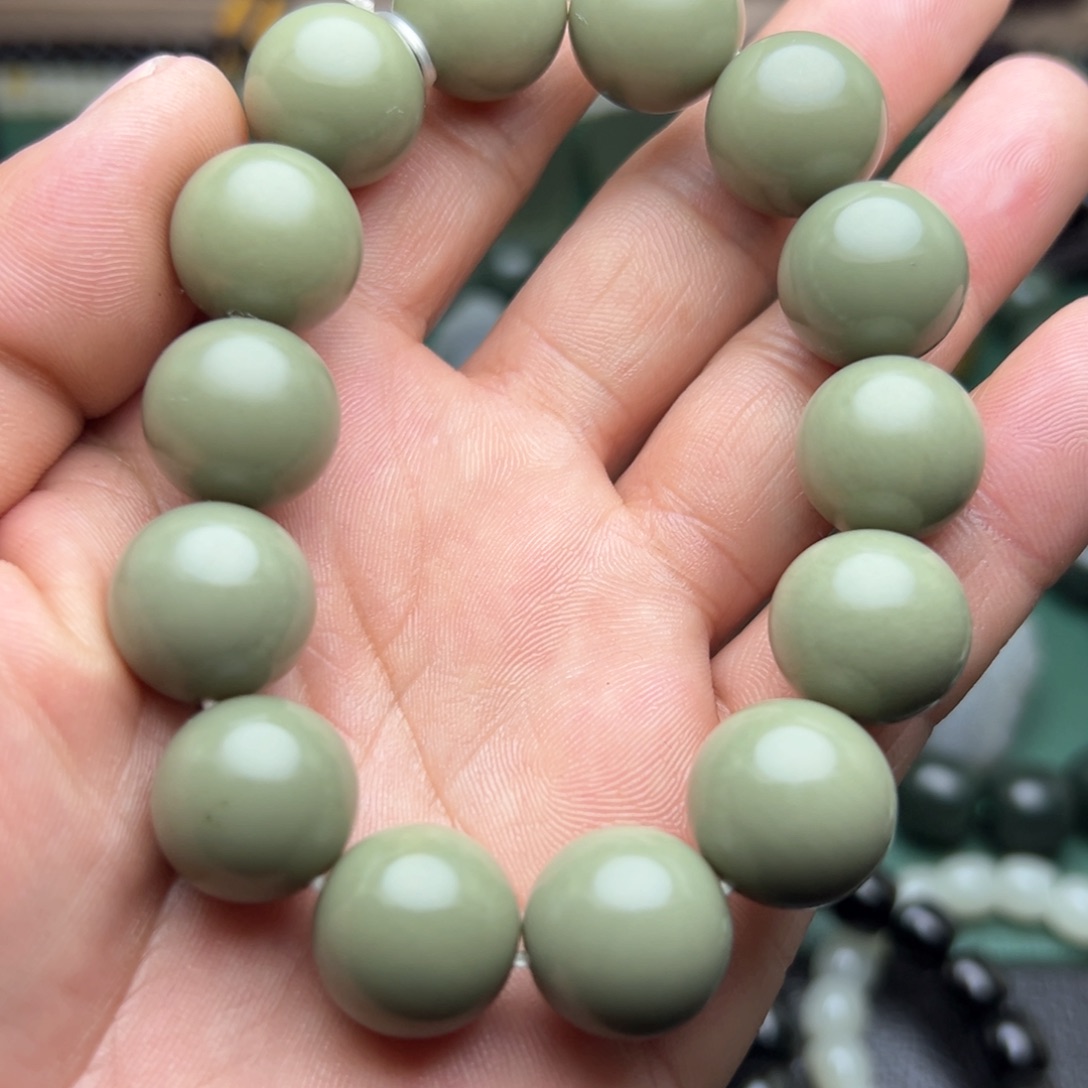 和田玉手链未镶嵌豆青16青海