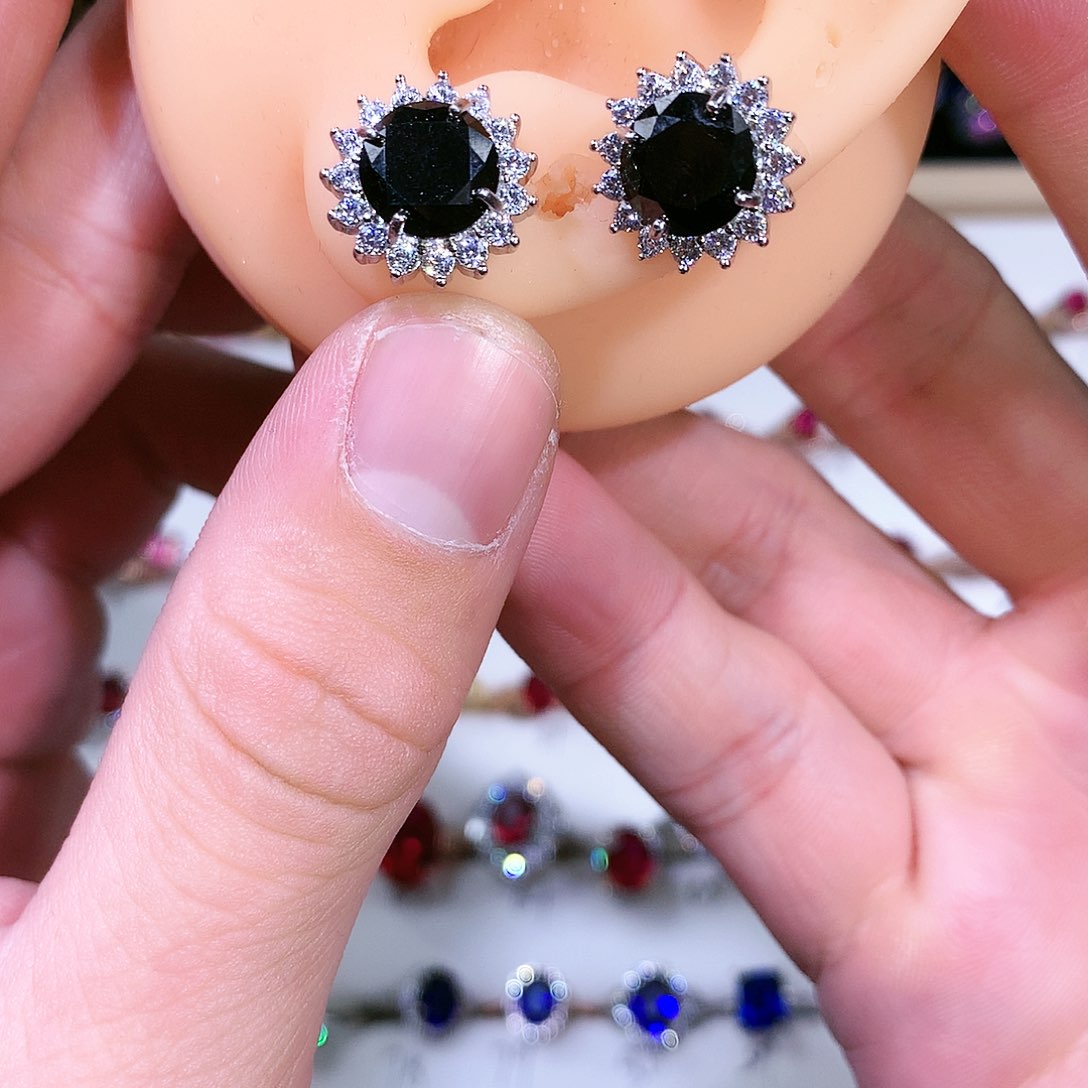 蓝宝石耳饰银S925镶嵌