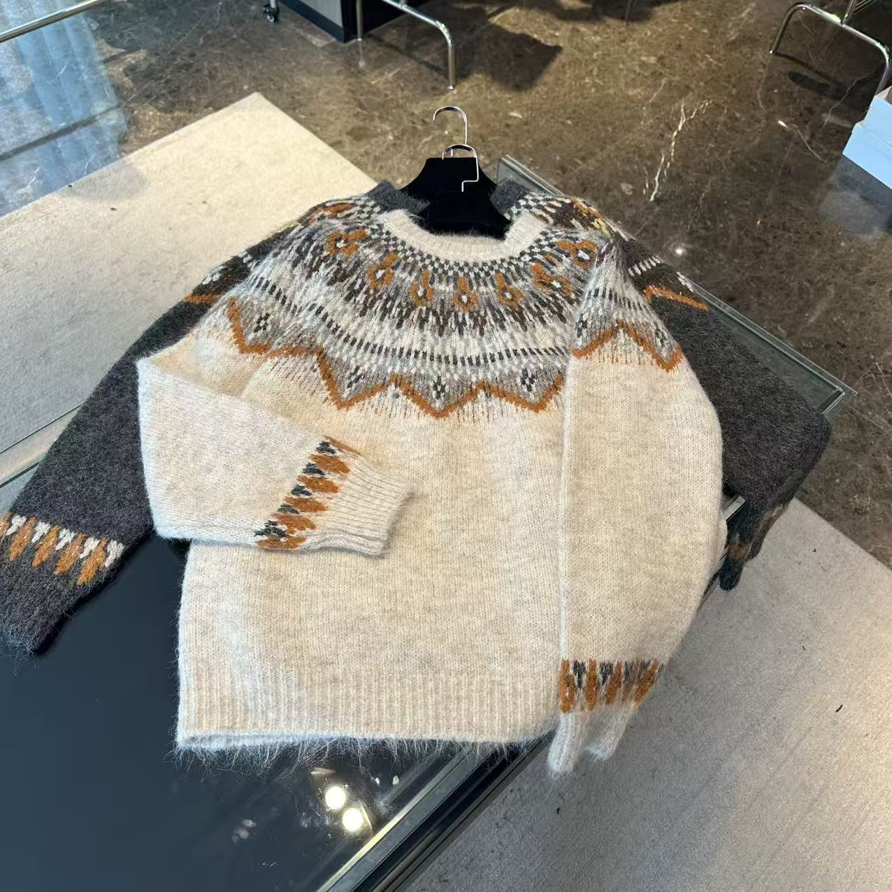 费尔岛提花圆领针织套头毛衣 