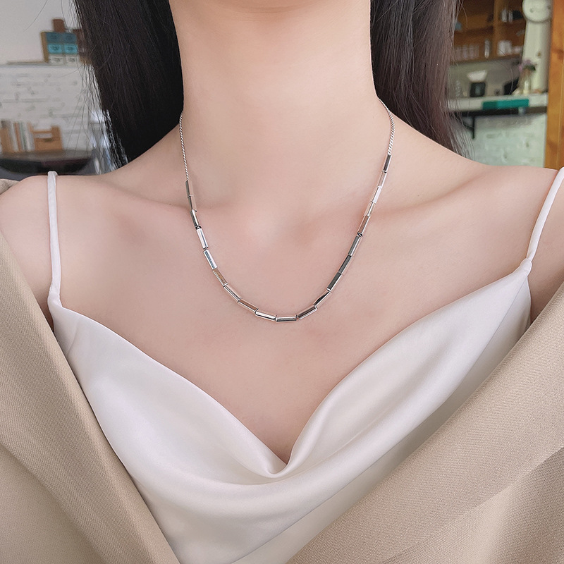 潮晟s925银极简风几何方管拼接项链欧美ins小众设计感百搭项饰