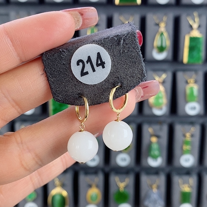 和田玉耳饰18K金镶嵌