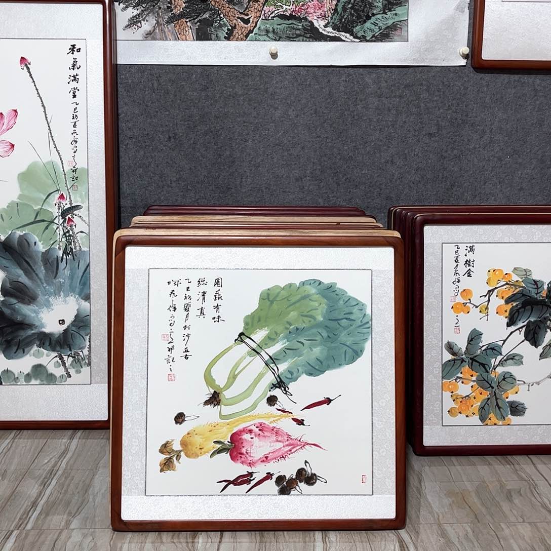 国画书画作品带框63×63厘米