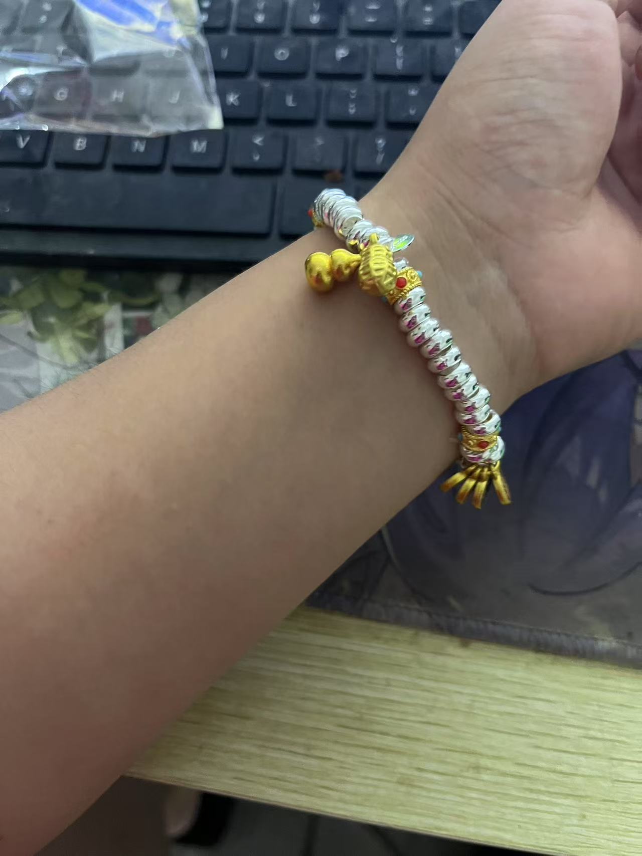 足银手链 足银新款五福盘缠珐琅胖福手串精致美观