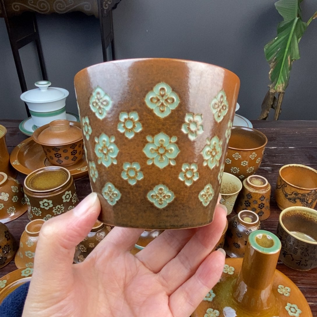 朱砂胎草木灰宝相花纹 小可乐杯