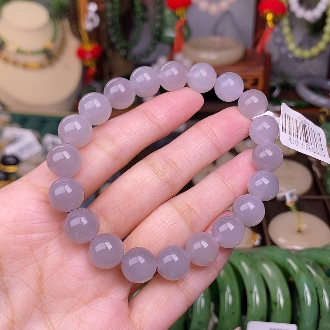 和田玉（糖玉）和田玉烟紫野牛沟手串10m未镶嵌