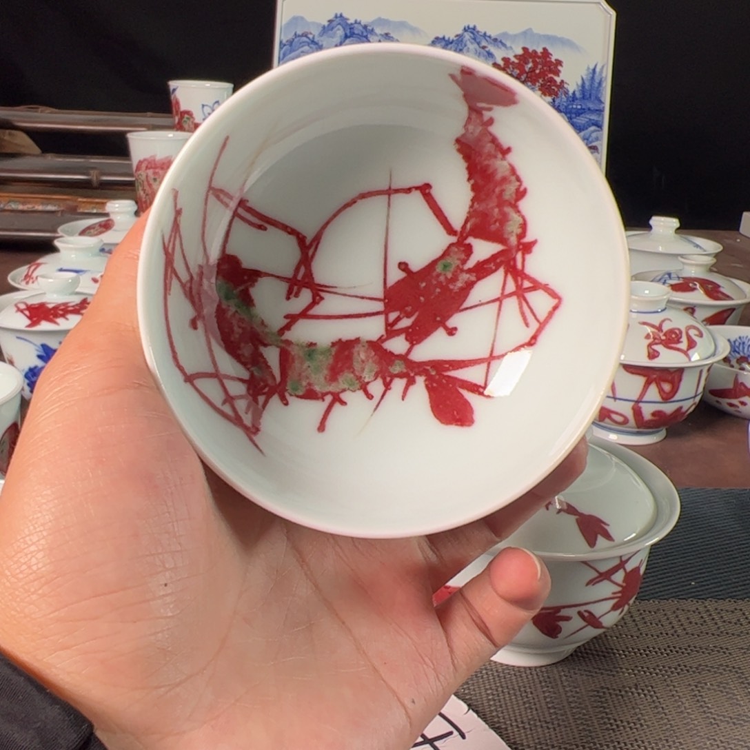 杯原矿青花釉里红瓷器