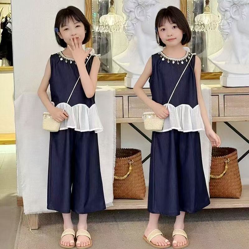 【现货】女童套装25夏季新款小女孩波西米亚风衣服九分阔腿裤两件套