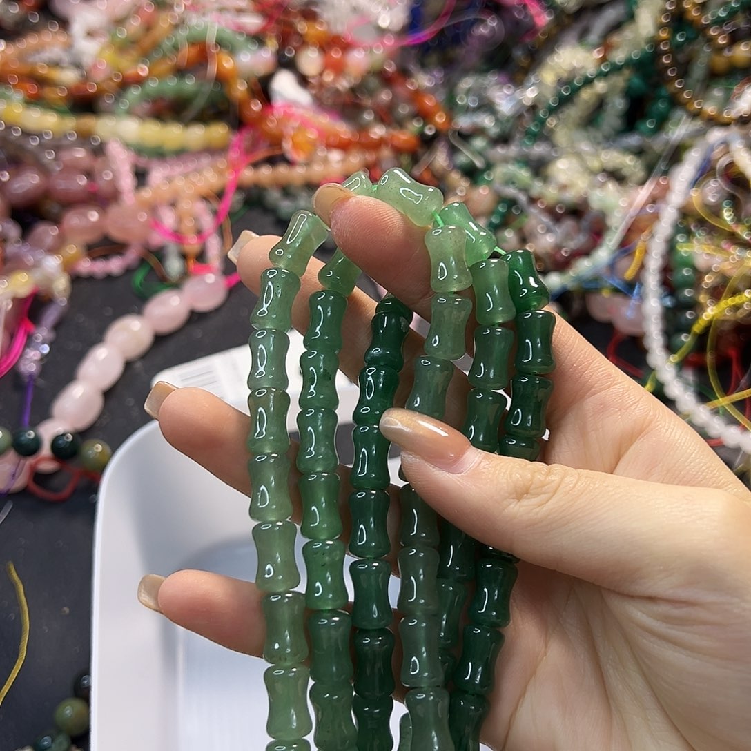 玛瑙/玉髓合金珠宝半成品绿东陵竹节一条