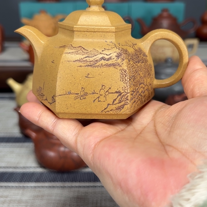 紫砂茶壶S***h六方古亭170毫升黄金段