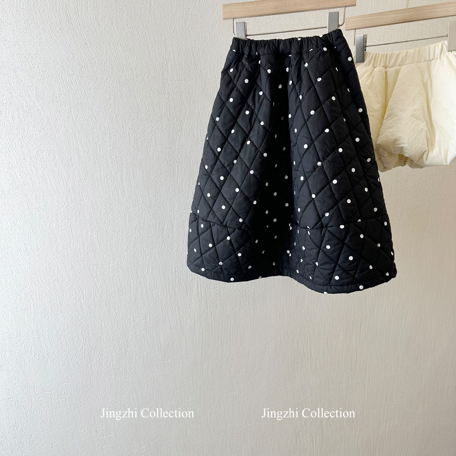 韩版2025冬季新品女童韩版夹棉夹棉长裙花苞裙 黑色圆点半身裙