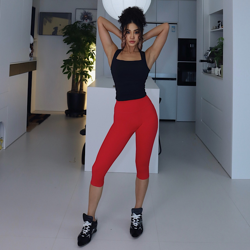 【跑步中裤】磨毛瑜伽中裤高腰速干紧身显瘦中裤跑步户外健身服女