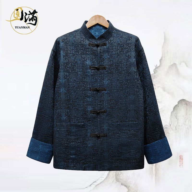 [圆满香云纱]桑蚕丝锦油绸饕鬄纹国风马蹄袖春秋立领唐装WT51221