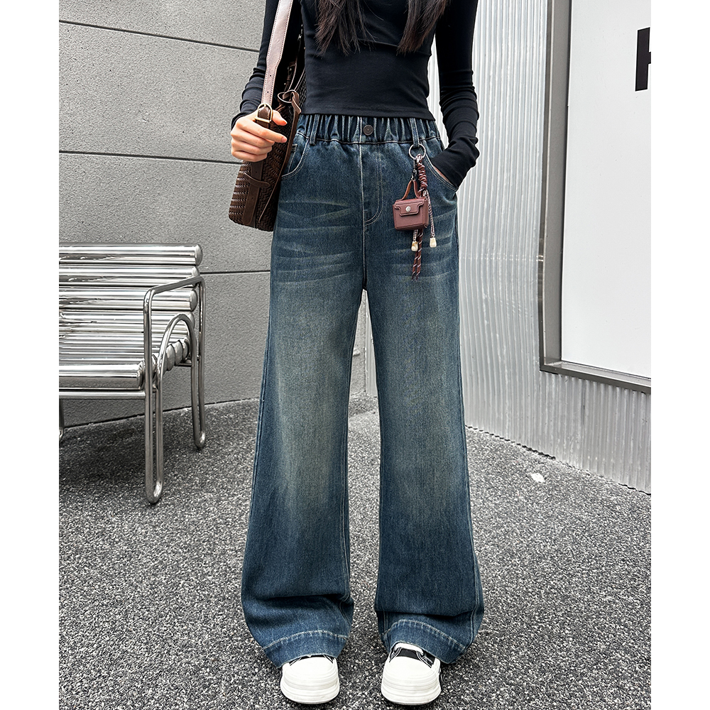 女大童牛仔裤秋装儿童窄版直筒裤长裤宽松2025新款洋气大童秋冬