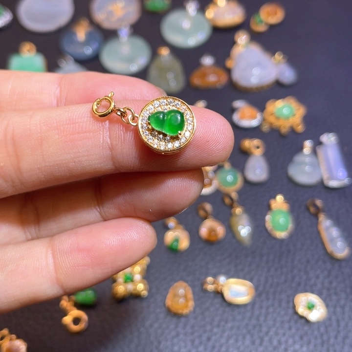 翡翠银S925镶嵌吊坠(不含链)天然翡翠