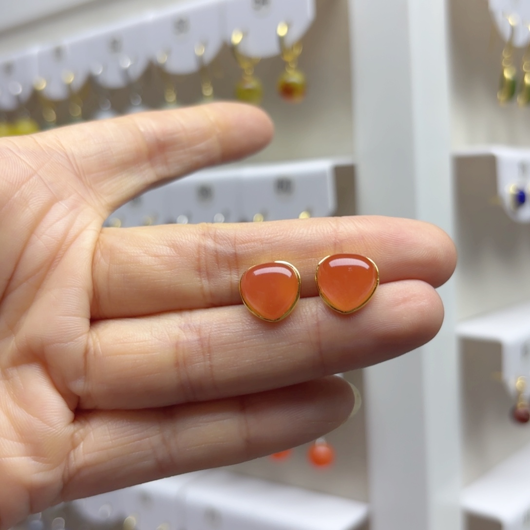 银S925镶嵌南红玛瑙耳饰