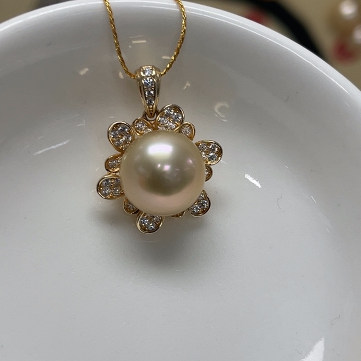 颈饰海水珍珠银S925镶嵌金珠11-12mm21号