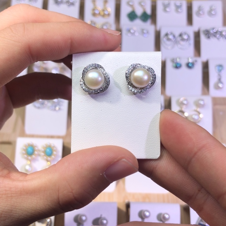 淡水珍珠耳饰银S925镶嵌