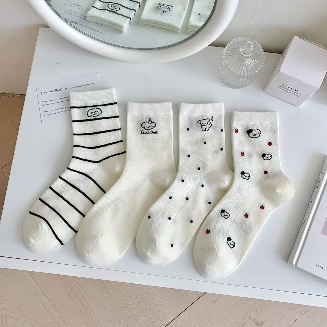 【达人专属】小禾泗夏季薄款卡通中筒袜子条纹袜子波点袜子小狗袜子