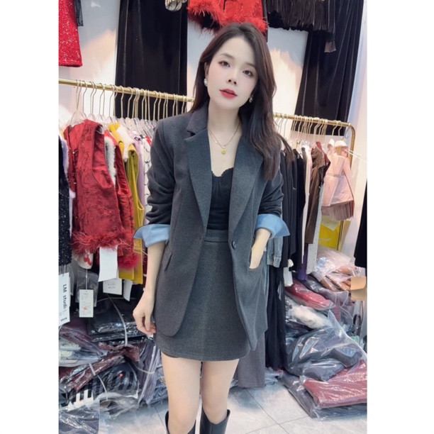 韩版气质秋冬灰色显瘦西装外套322