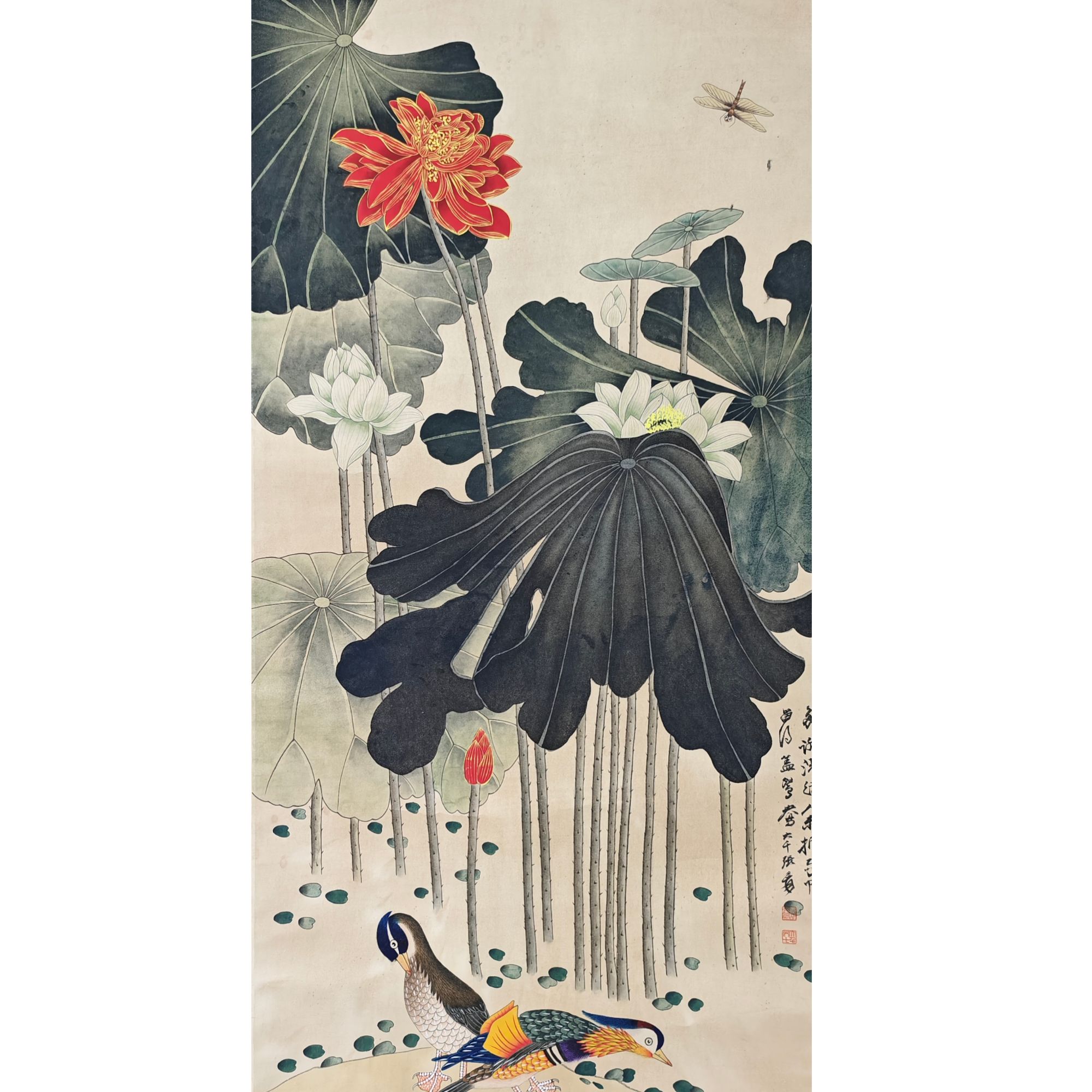 张老款 绘画荷花立轴137×67