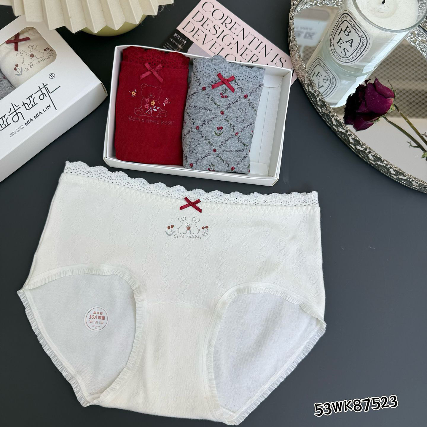 红色浆果～中腰田园风舒适透气抑菌包臀无勒感女士内裤【3条装】纯棉