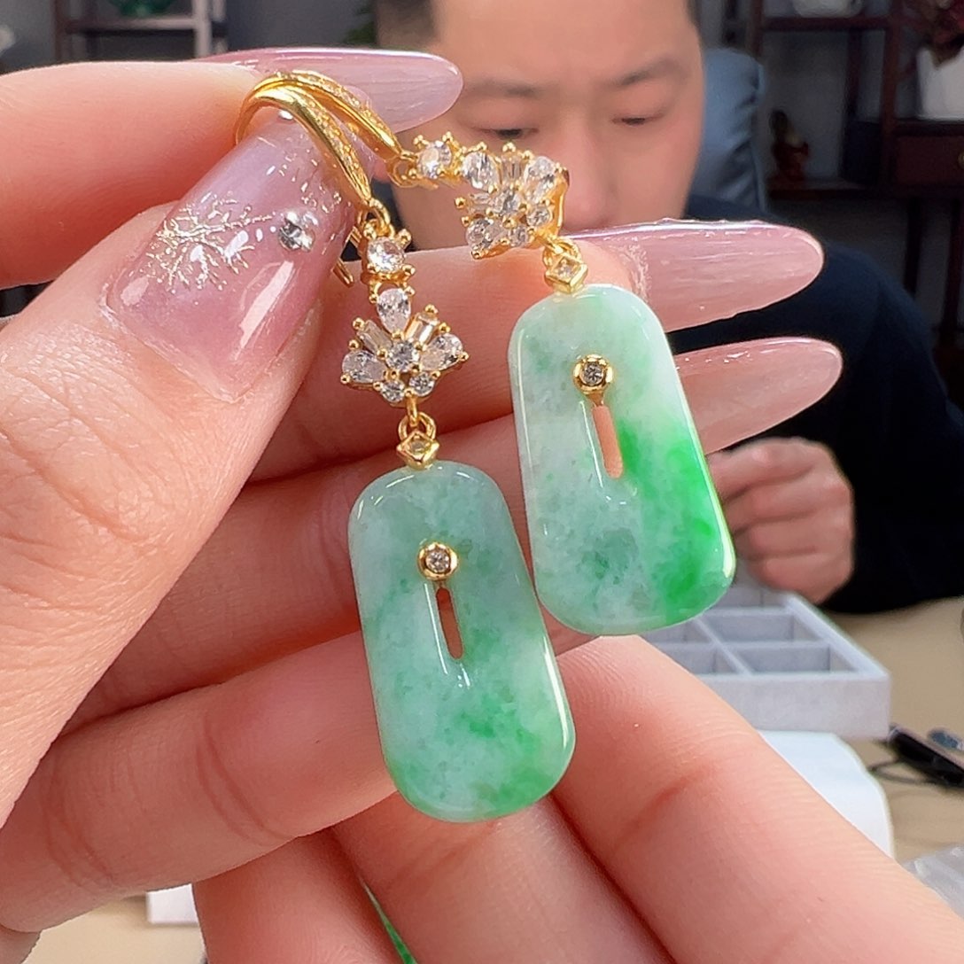 翡翠耳饰银S925镶嵌耳环95