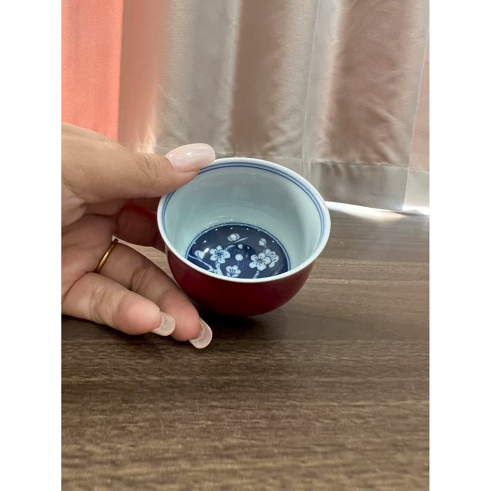 立勤堂红釉青花内绘梅花A茶道配件(FLP-B-020)