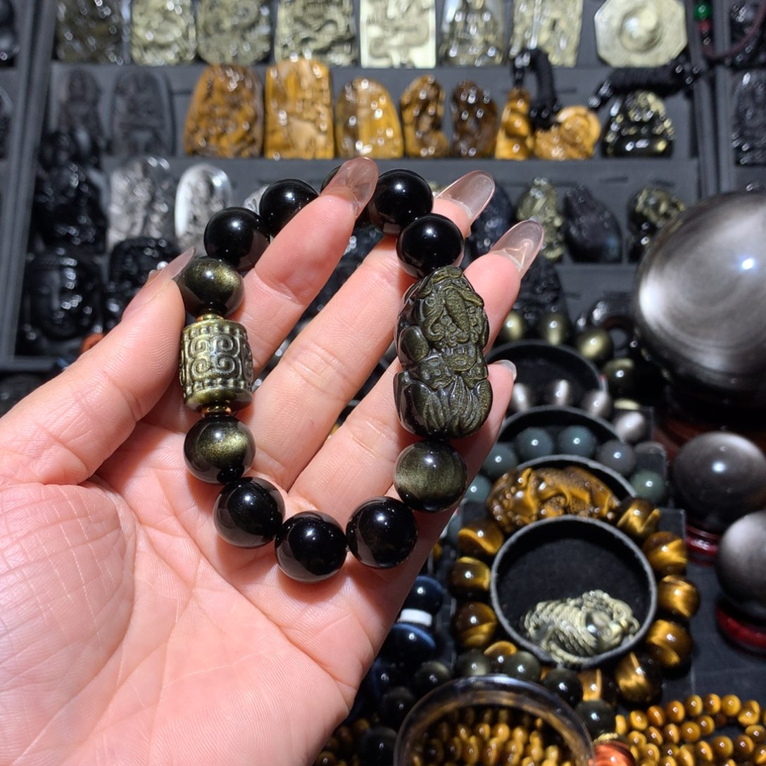 未镶嵌黑曜岩手链俊*