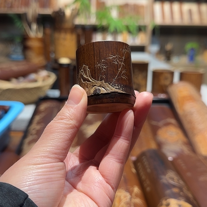 远***山老煤竹手工雕刻盖置