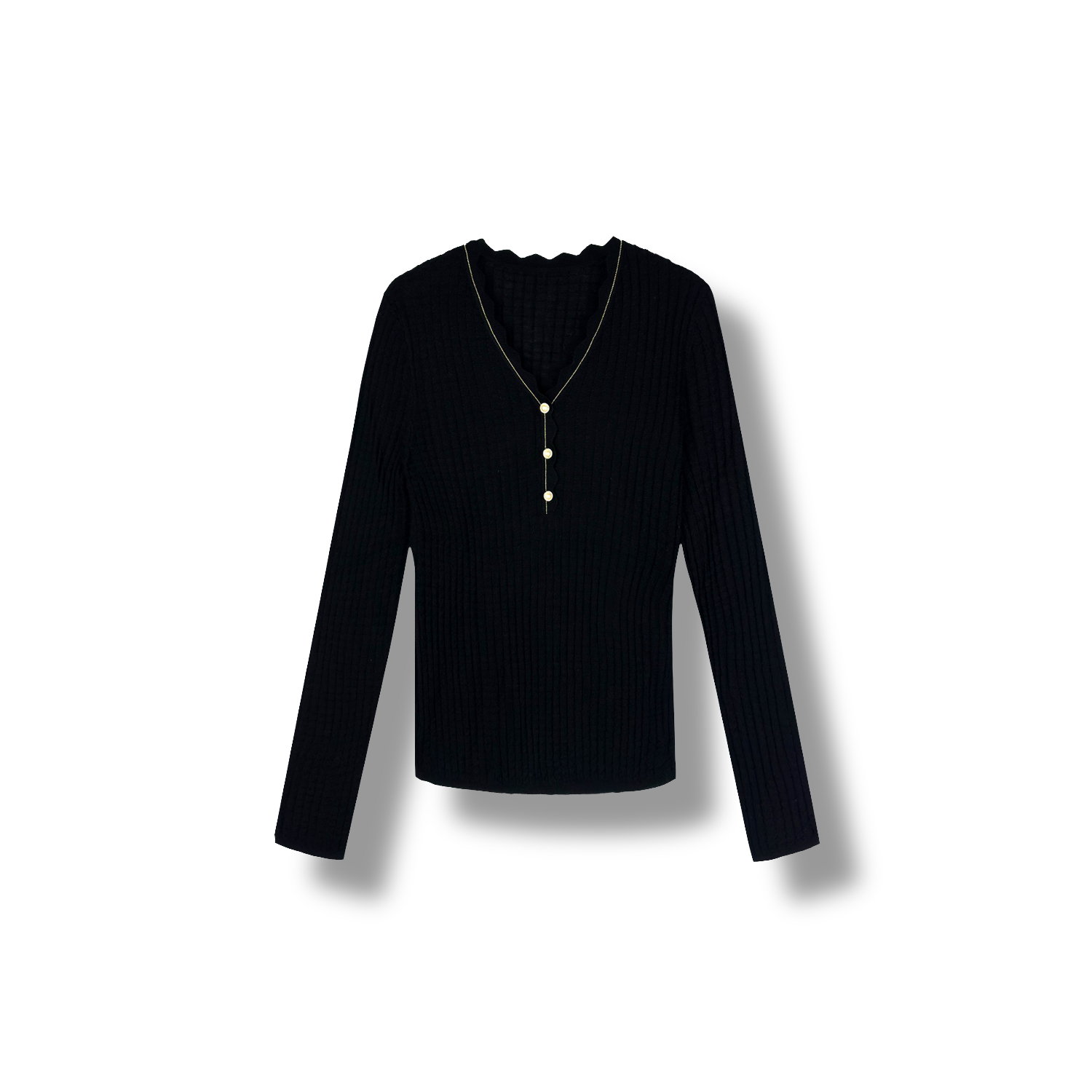 【黑色】25年早春新款黑色V领套头针织衫（24LW7021）（201）