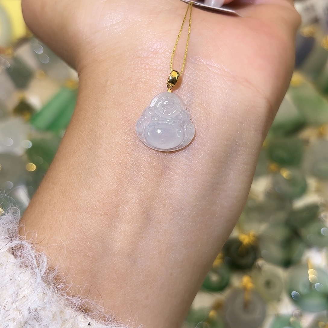 翡翠18K金镶嵌颈饰佛公