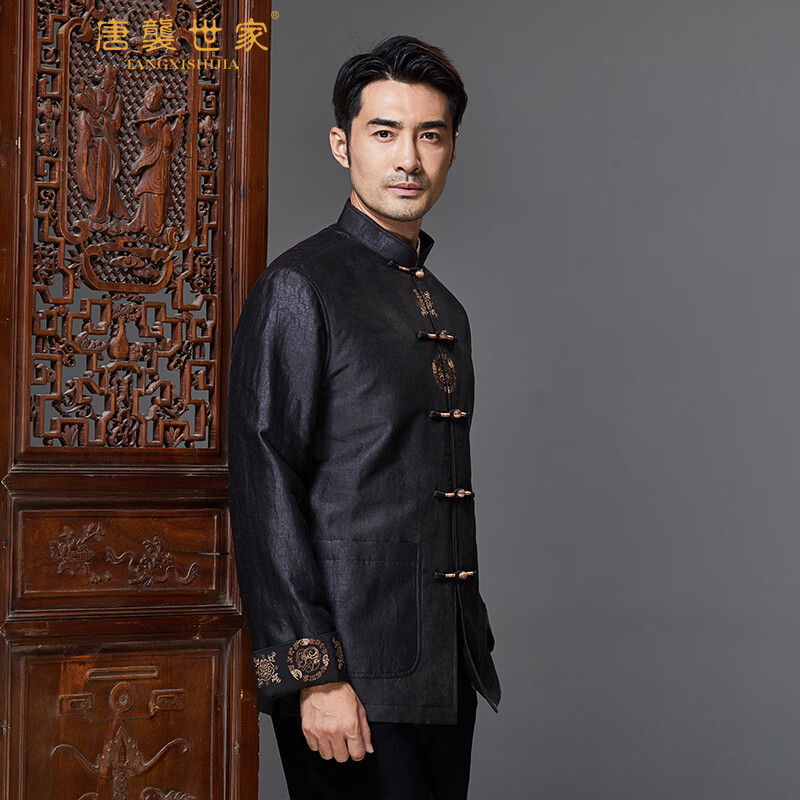 唐袭世家高档唐装男中老年外套中式复古休闲棉服宽松立