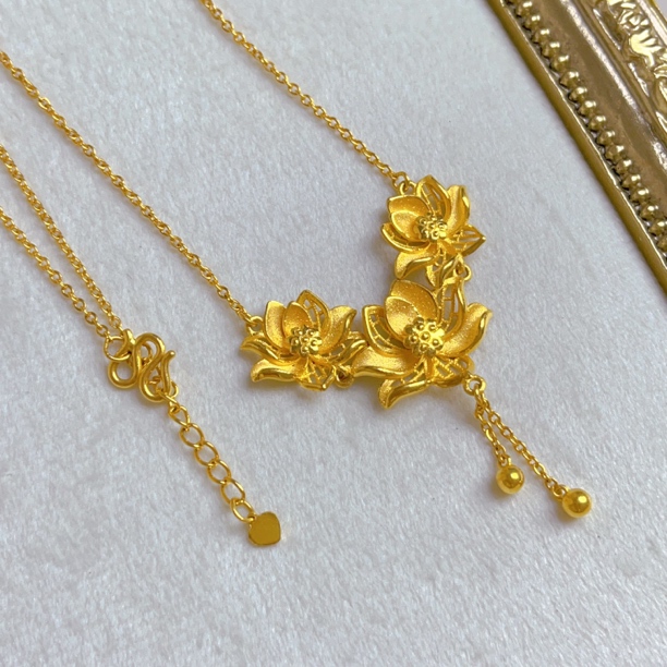 足金999莲花镂空流苏双珠设计送妈妈的礼物古风