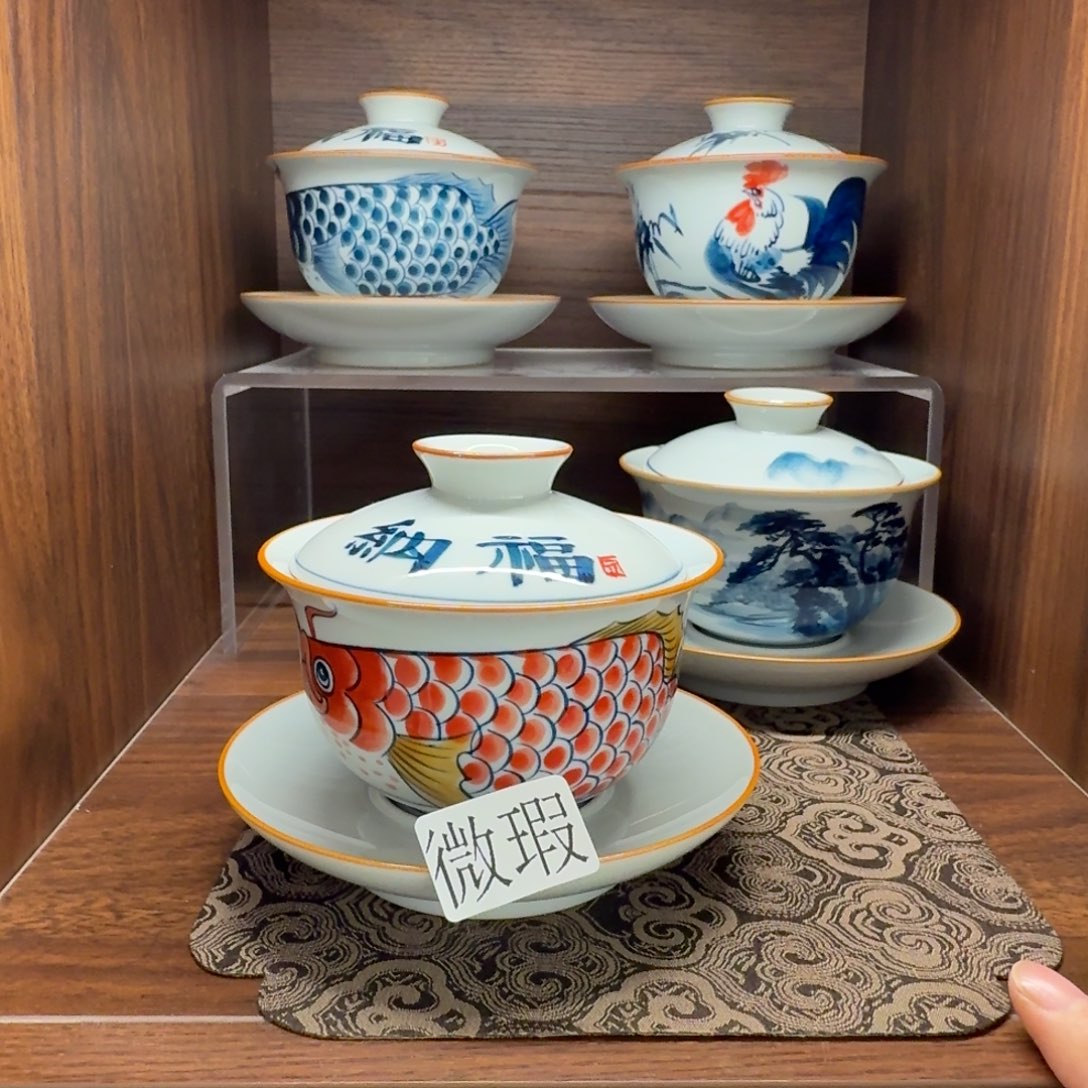 釉下手绘茶具微瑕